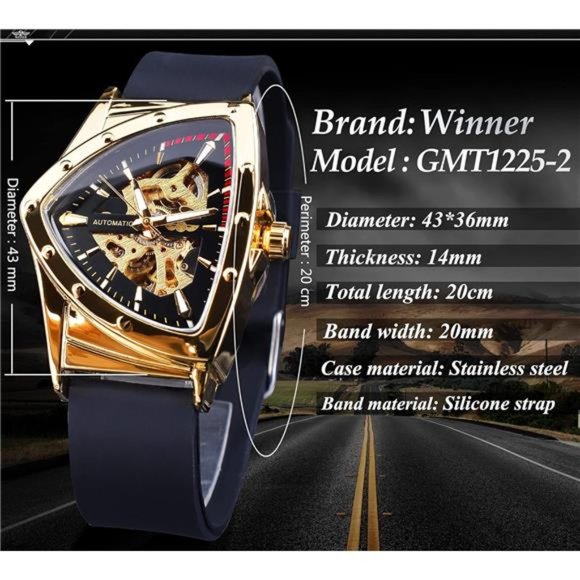 Skeleton Watches for Men, Automatic Mechanical Watch with Triangle Dial,Luminous - Picture 6 of 6